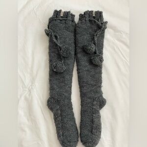 UGG Pom Pom Fleece Lined Cable Knit Crew Tall‎ Sock Slippers Y2K
